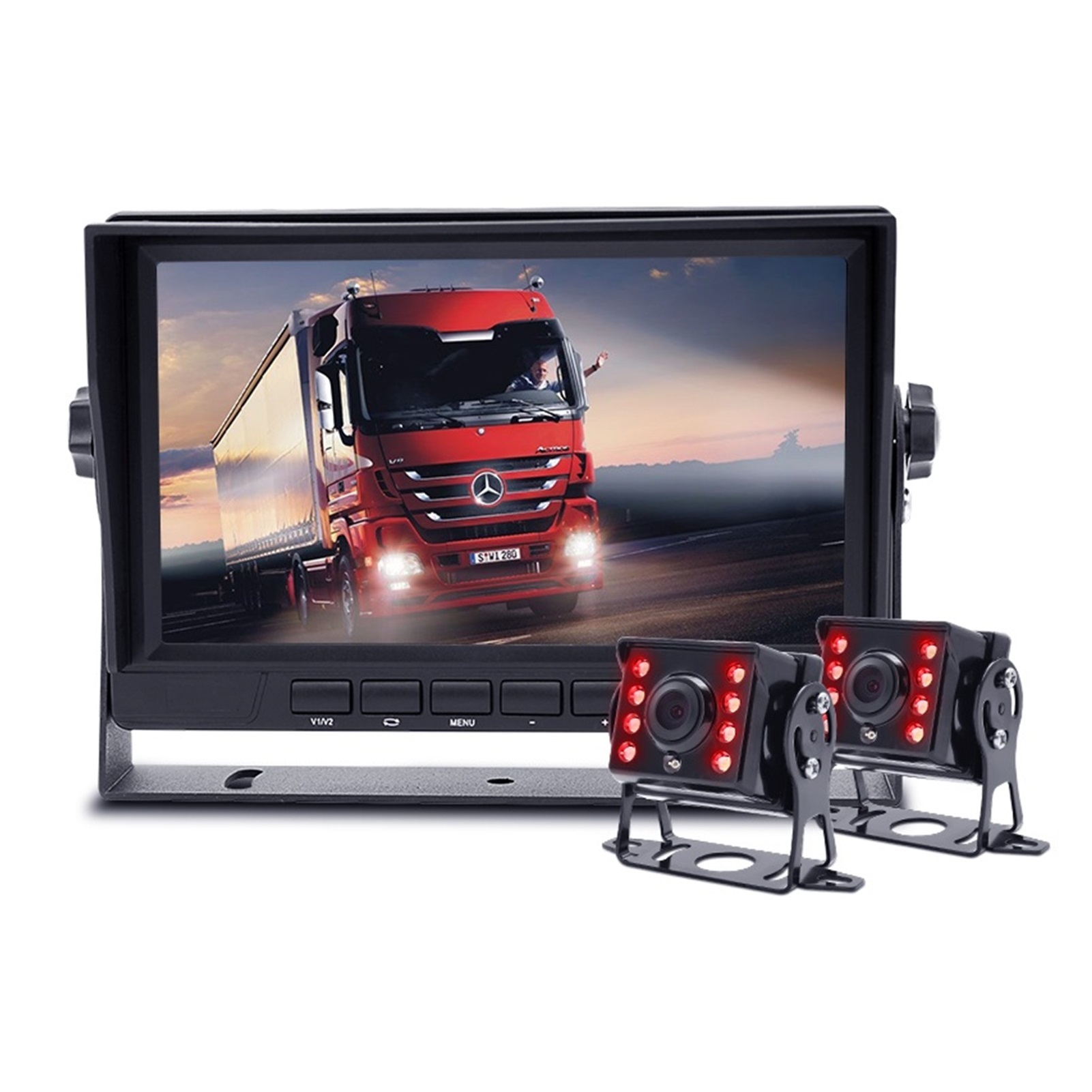 HD 1920*1080P 7 Inch IPS Screen 2CH Truck Bus Vehicle Parking Monitor With 2CH Starlight Night Vision Reverse Backup AHD Camera ,Car GPS Function